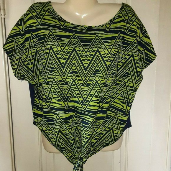 PINK ROSE GREEN/NAVY TIE FRONT TOP XL-EUC - Picture 1 of 4